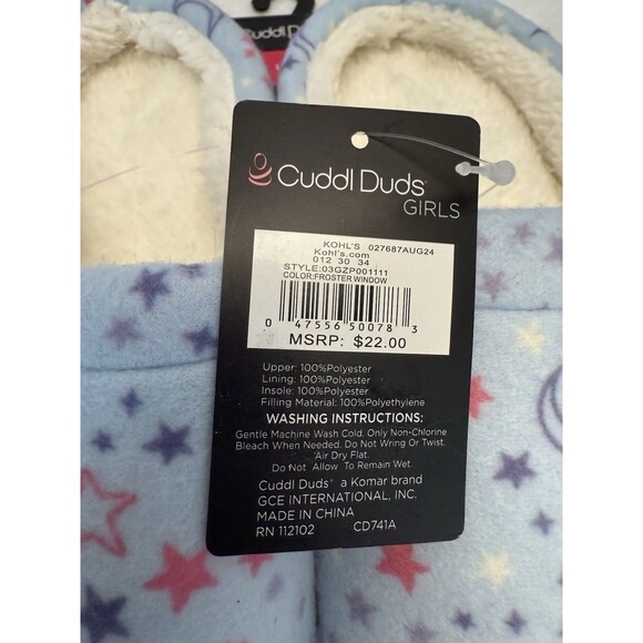 Cuddl Duds Girl's Printed Stars Fleece Clog Slippers Sz Lg 5-6 New - Picture 8 of 10